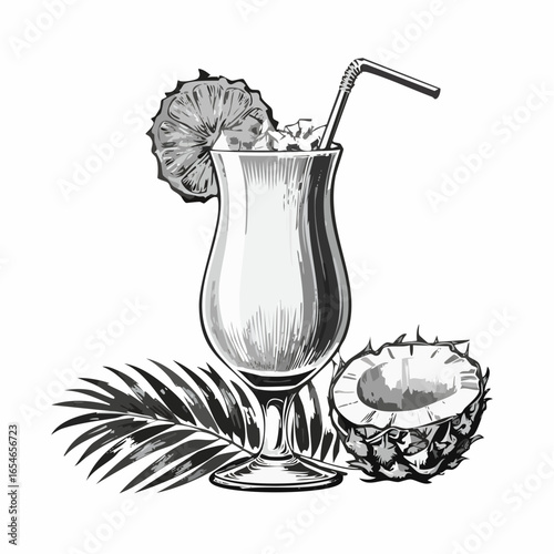 Cocktail pina colada image vector isolated on white background