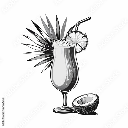 Cocktail pina colada image vector isolated on white background