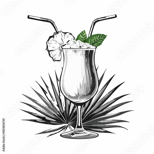 Cocktail pina colada image vector isolated on white background