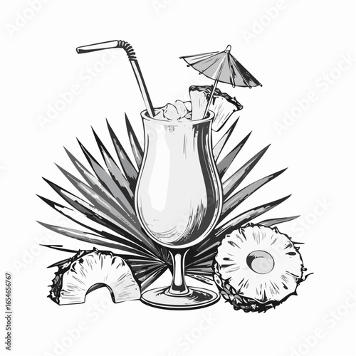 Cocktail pina colada image vector isolated on white background