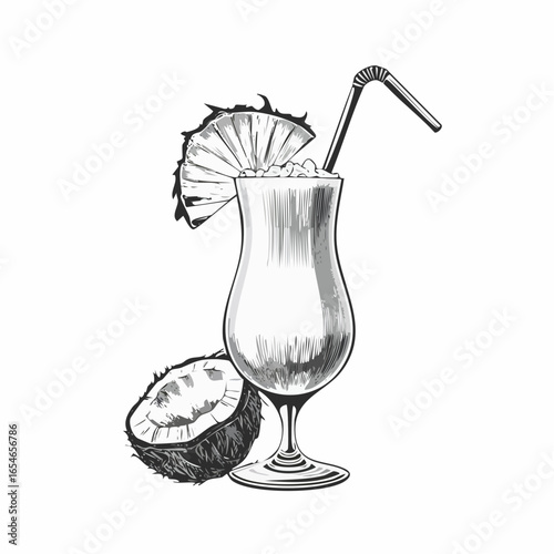 Cocktail pina colada image vector isolated on white background