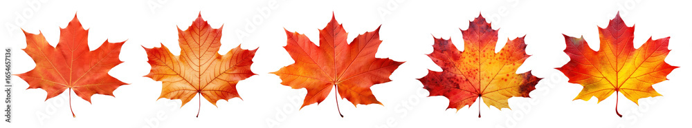 Obraz premium PNG Vibrant autumn maple leaves arrangement, element set on transparent background