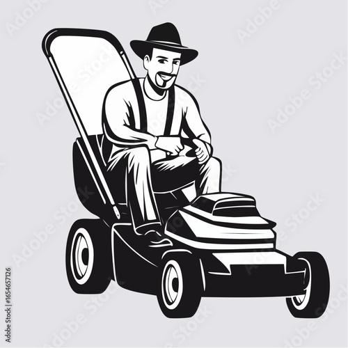 Man On Lawnmower image Vector and Vector Art isolated on white background.