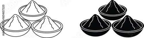 Illustration showing bowls with powder in black and white style