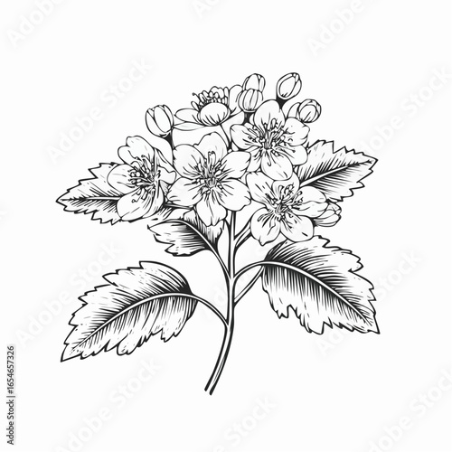 Hawthorn Flower Image vector. Hawthorn Flower Stock Illustrations on white background.