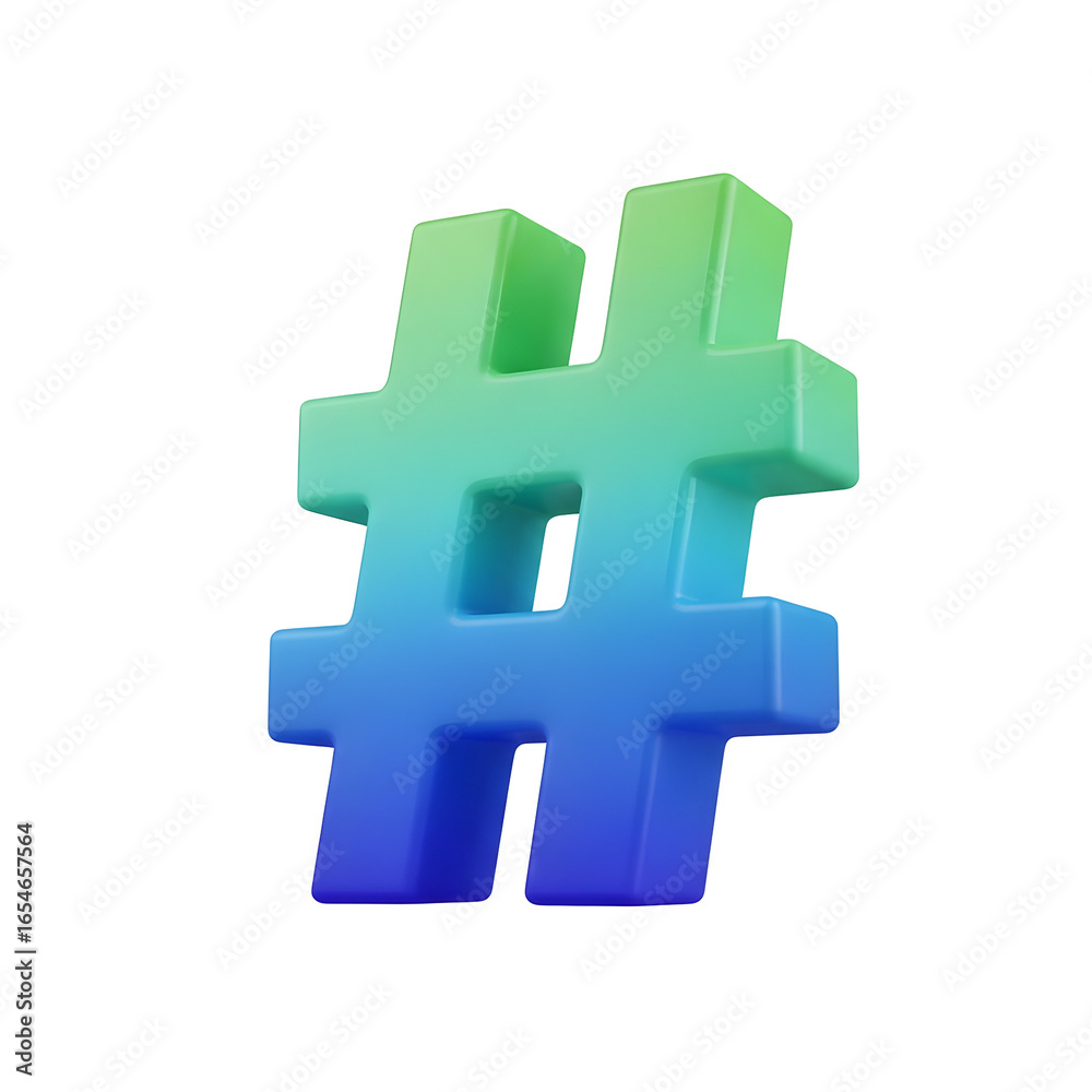 Fototapeta premium 3d render of a gradient hashtag symbol for social media marketing and digital campaigns