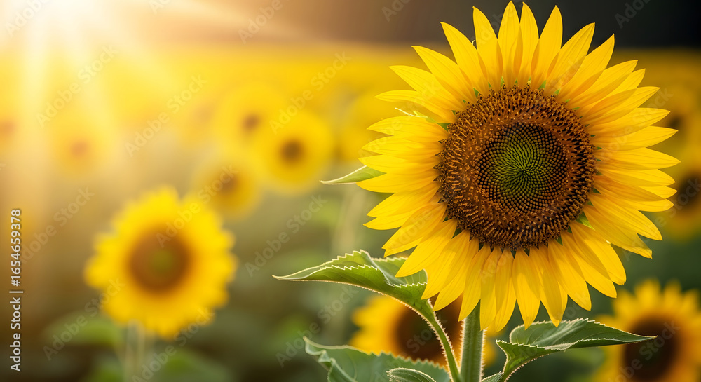 Obraz premium Golden Sunflower Field Under the Sunshine