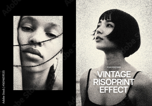 Vintage Risoprint Poster Photo Effect Mockup