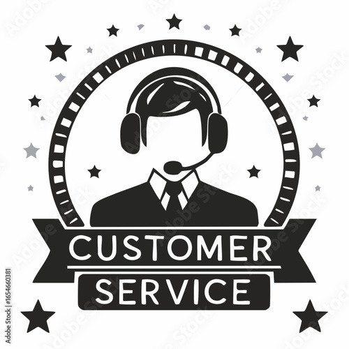 Customer Service Image. Black and white Customer Service Design Logo Vector Image.