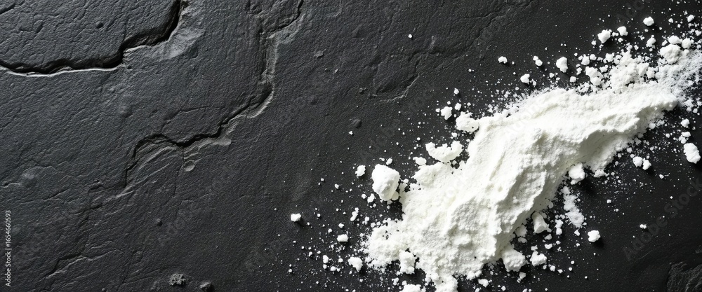 Obraz premium Dark stone backdrop, dusted with white flour, showing texture, texture, rustic