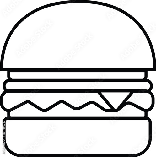 Minimalist Line Art Burger Icon - Fast Food Vector
