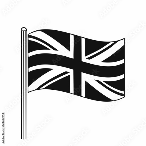 Black and white British Flag Waving Wind image vector isolated on white background.