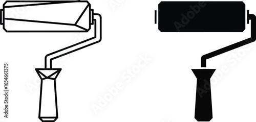 Two paint rollers one in outline and one in solid black fill