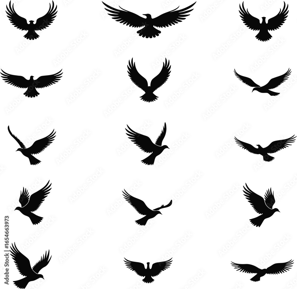 Obraz premium Collection of bird silhouettes flying in various poses