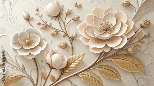 Elegant beige floral blossom with delicate petals and ornate details