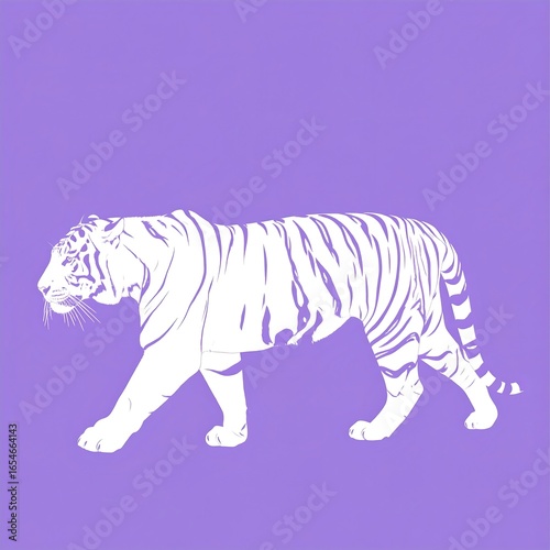 White tiger silhouette on purple background