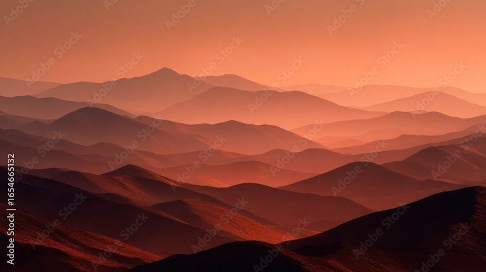Naklejka premium Misty mountains sunrise landscape
