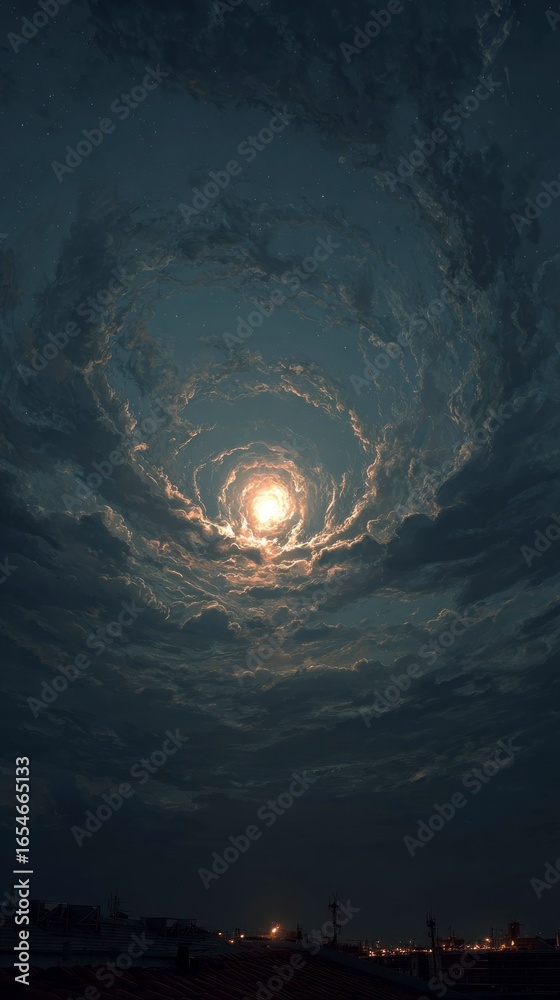 Fototapeta premium Full moon through swirling clouds night sky