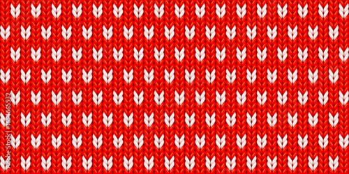 Winter seamless pattern of red wool knitting, Christmas sweater texture with white ornament. Abstract background of knitwear cloth fabric for traditional Christmas design, vector illustration