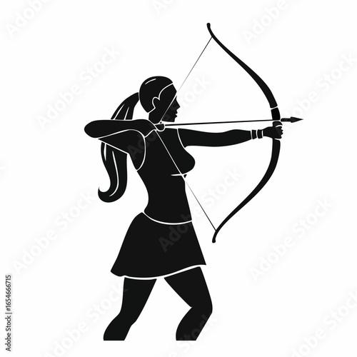 A Greek Archer with Bow and Arrow Silhouette vector isolated on white background.