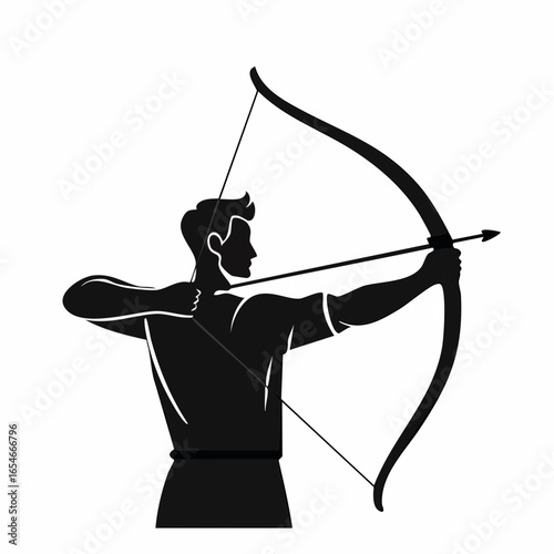 A Greek Archer with Bow and Arrow Silhouette vector isolated on white background.