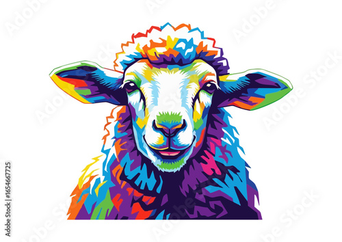 Colorful illustrated sheep with a happy expression 