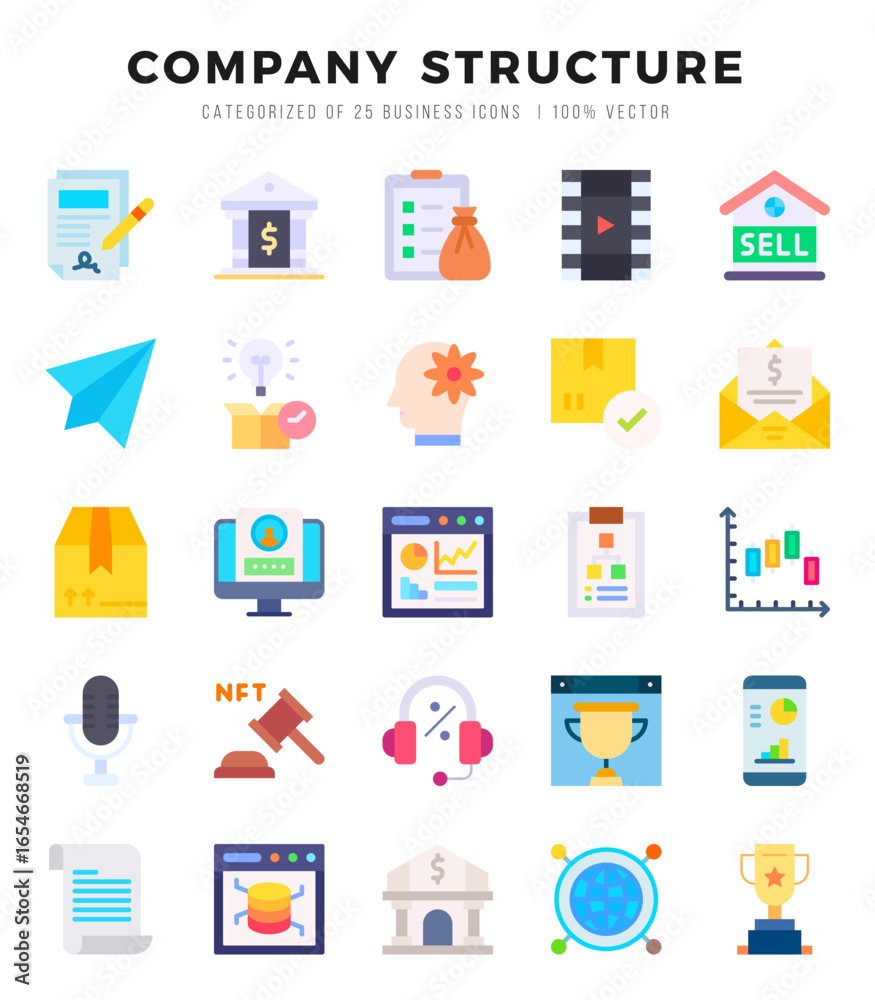 Set of Company Structure Icons. Simple Flat art style icons pack. Vector illustration. Set of Company Structure Icons. Simple Flat art style icons pack. Vector illustration.