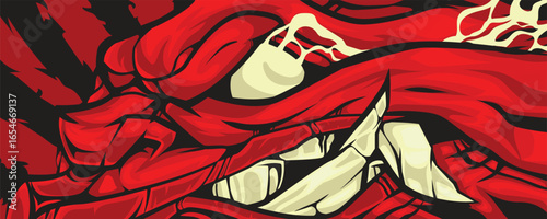 Aggressive Red Monster Face Car Wrap Design