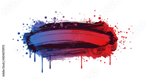 Abstract Red and Blue Paint Splash with Dynamic Brush Strokes and Paint Drips Creating a Vibrant Artistic Composition