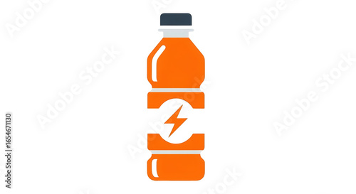 Orange sports energy drink bottle with lightning bolt icon beverage vector illustration orange liquid hydration refreshment