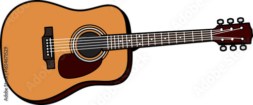 Detailed vector illustration of an acoustic guitar in a realistic flat style. Ideal for music-themed designs, posters, education materials, and digital artwork