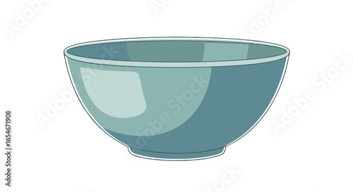 Minimalistic Illustration of a Simple Ceramic Bowl with Smooth Curves and Cool Color Tones for Kitchen or Home Decor Design
