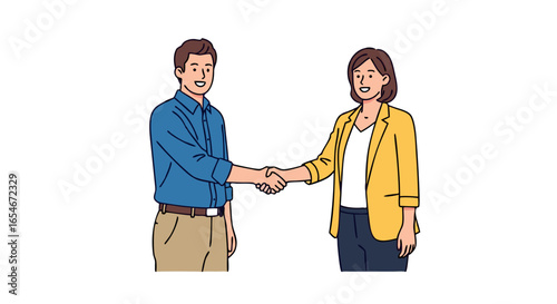 Handshake Between a Man and a Woman Signifying Professional Agreement or Partnership in a Business Environment