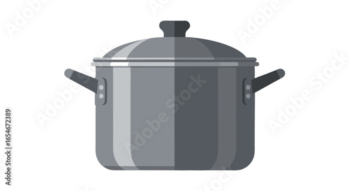 Simple illustration of a gray cooking pot with lid and side handles representing kitchen cookware essential for traditional and modern food