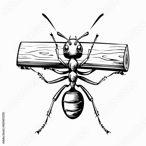 Tableau sur toile Worker Ant Holding Log image vector illustration isolated on white background
