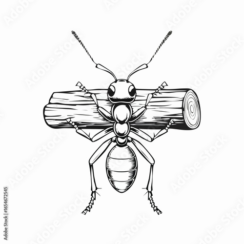 Tableau sur toile Worker Ant Holding Log image vector illustration isolated on white background