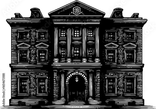 Renaissance palace facade engraving - vintage architectural sketch for design