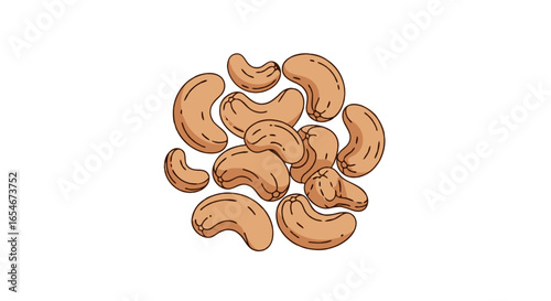 Illustration of Cashew Nuts Displaying Their Distinct Shape and Light Brown Color Focused on Food Elements for Nutritional and Snack Consumption Use