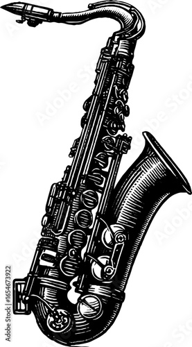 Vintage engraved illustration of saxophone for music design