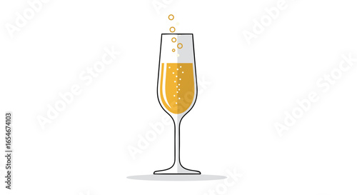Minimalist Illustration of a Champagne Flute Filled with Sparkling Golden Bubbles and Elegant Design