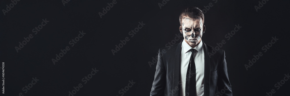Obraz premium Businessman with Skull Makeup Wide Banner with Copy Space
