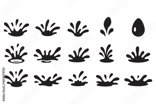 Collection of black and white water splash vector 