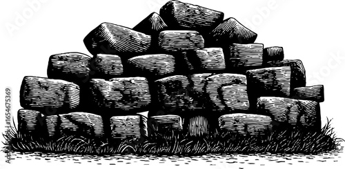 Vintage engraved illustration of stone wall texture for design and decoration