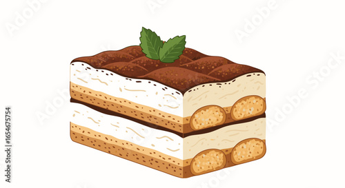 Delicious layered tiramisu dessert with creamy mascarpone, coffee-soaked ladyfingers, cocoa powder, and fresh mint garnish