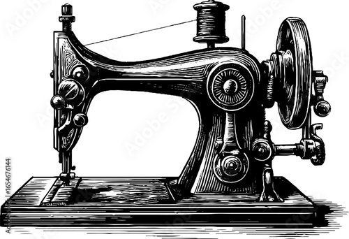 Vintage sewing machine illustration of tailor craftsmanship design for posters