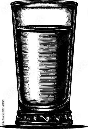 Vintage engraved illustration of a tall glass of water