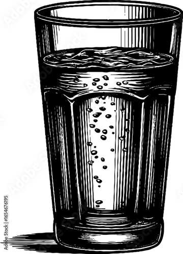 Engraved vintage illustration of half-filled tall glass of water