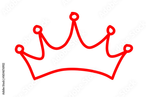 Red crown icon. Hand drawn doodle style king queen crown, majestic tiara. Royal crown icon symbol coronation tiara sign. Crown logo isolated on transparent png