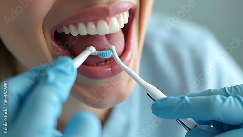 Dental Hygienist Demonstrating Interdental Cleaning Techniques