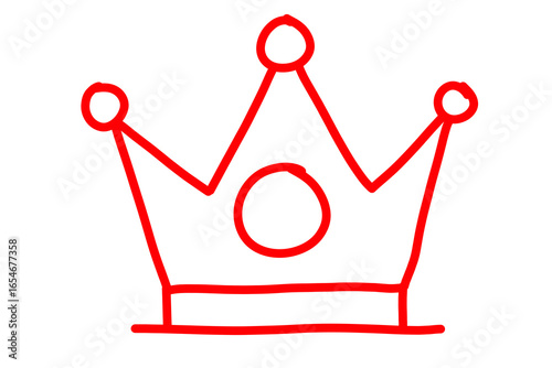 Red crown icon. Hand drawn doodle style king queen crown, majestic tiara. Royal crown icon symbol coronation tiara sign. Crown logo isolated on transparent png
